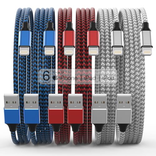 [Apple MFi Certified] 6Pack 3/3/6/6/6/10 FT iPhone Charger Nylon Braided Fast Charging Lightning Cable Compatible iPhone 14 Pro/13 mini/13/12/11 Pro…