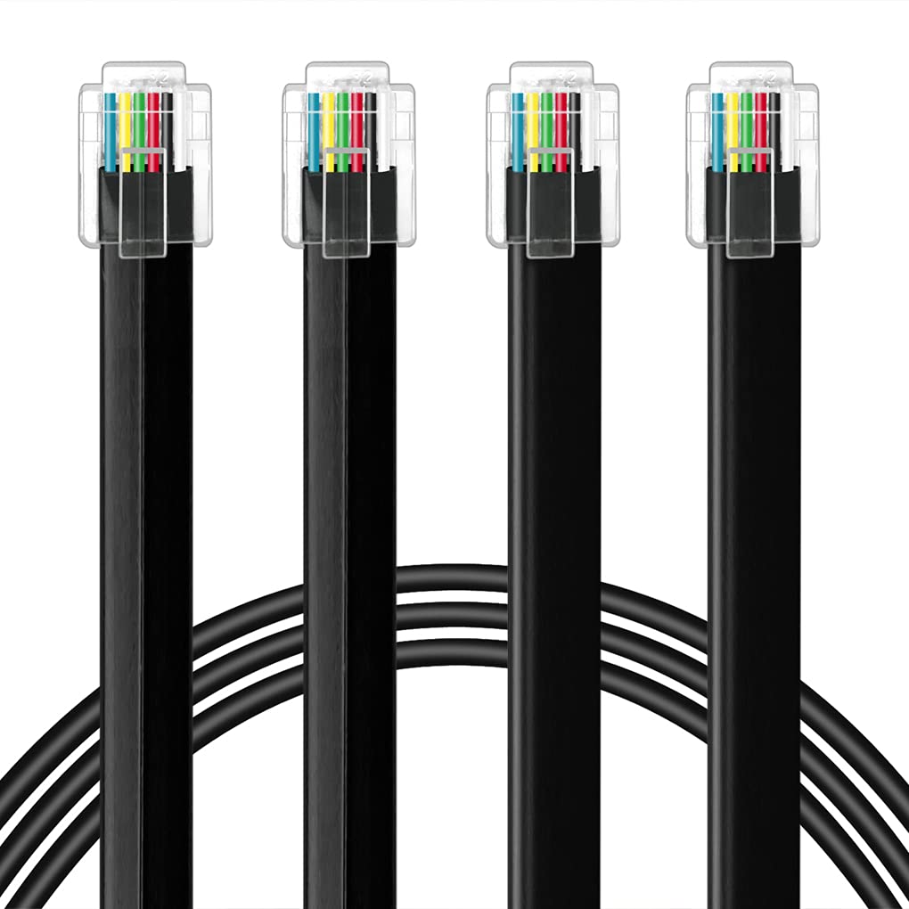 NECABLES 2Pack RJ12 Cable 3ft Phone Cord RJ12 6P6C Male to Male Straight Wired for Both Data and Voice Use Black - 3 Feet
