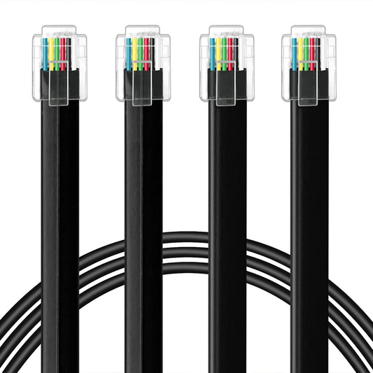 NECABLES 2Pack RJ12 Cable 3ft Phone Cord RJ12 6P6C Male to Male Straight Wired for Both Data and Voice Use Black - 3 Feet