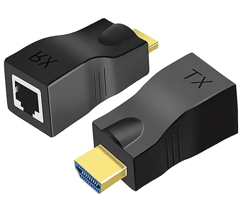 Hdmi Extender Over Ethernet Cat 5e/ 6 Cable, HDMI to RJ45 Ethernet Network Converter, Support Audio Video 1080P UP to 98FT(30m), Suitable for HDTV