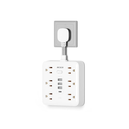 MCSCN Portable Slim Flat Plug Surge Overload Protector Power Strip Wall Outlet with 6 AC Power Outlets 4 USB(1C) for Home Office Dorm Travel
