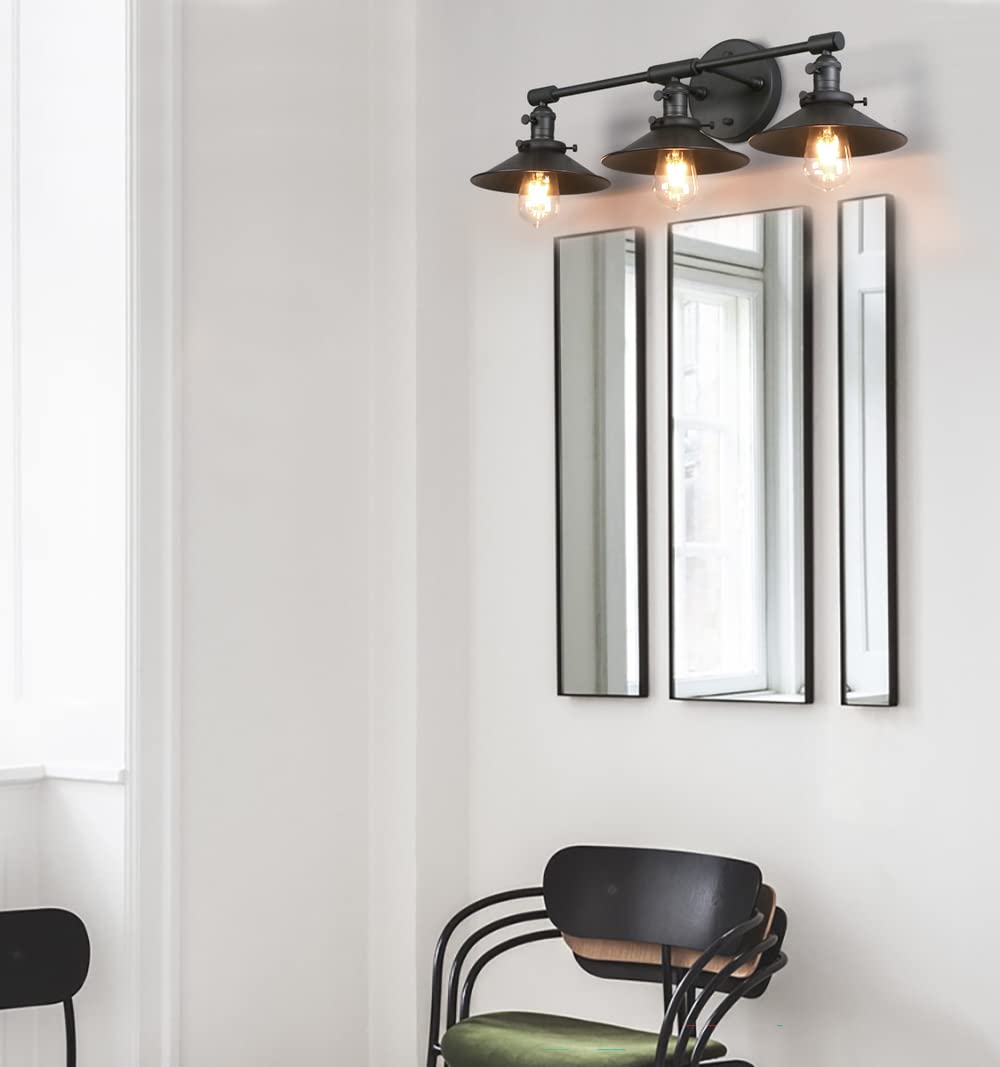 Phansthy Bathroom Vanity Light Fixtures, 3 Light Wall Sconces Lighting with 7.9" Black Metal Shade, Wall Lights for Mirror, Kitchen, Living Room