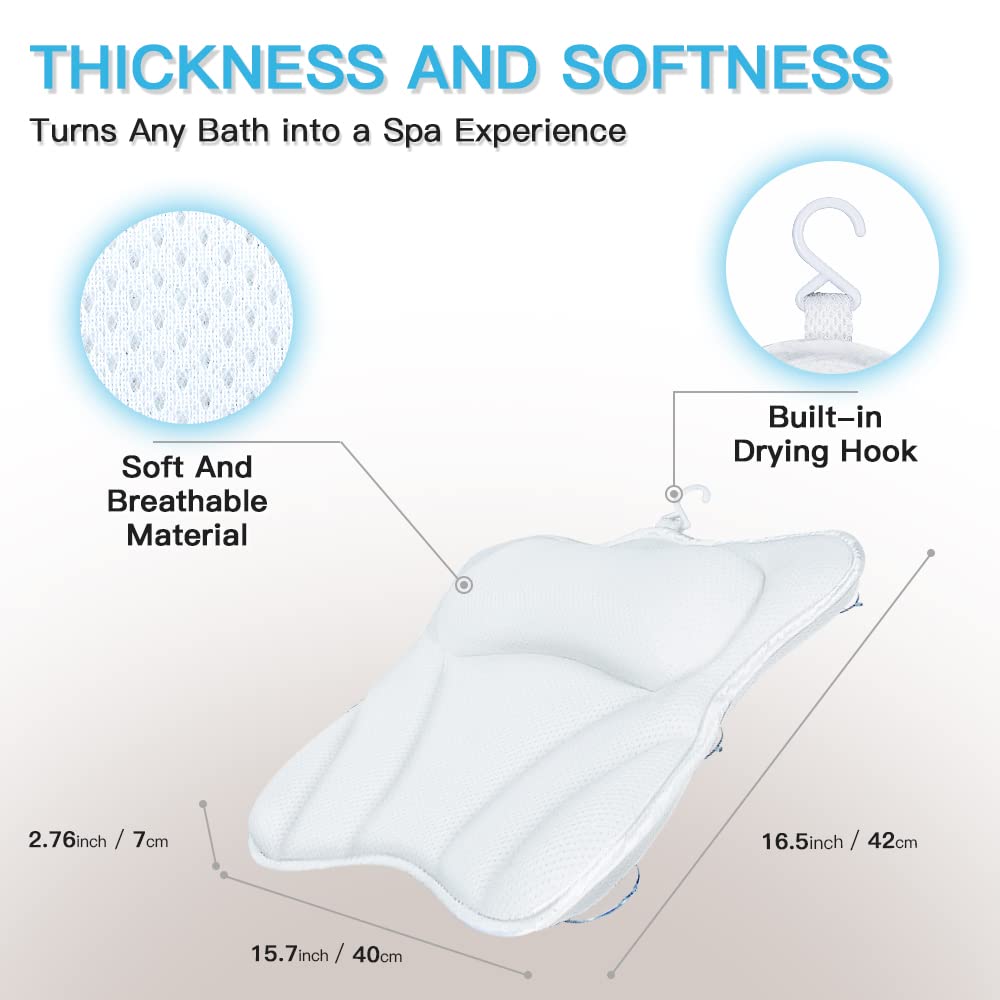 Luxury 4D Air Mesh Bath Pillow – Tub Head & Neck Support with Non-Slip Design, 6 Strong Suction Cups, Spa Comfort for Soaking & Relaxation