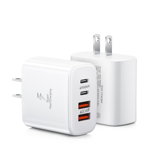 USB C Charger Block, 2-Pack 40W 4-Port USB C Wall Charger Fast Charging Dual Port PD Power Adapter+QC Double Wall Plug Multiport Type C Brick Chargers