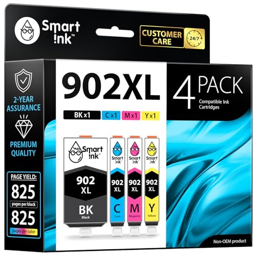 Smart Ink Compatible Ink Cartridge Replacement for HP 902 XL 902XL (4 Combo Pack) to use with Officejet Pro 6978 6968 6974 6975 6960 Officejet 6951