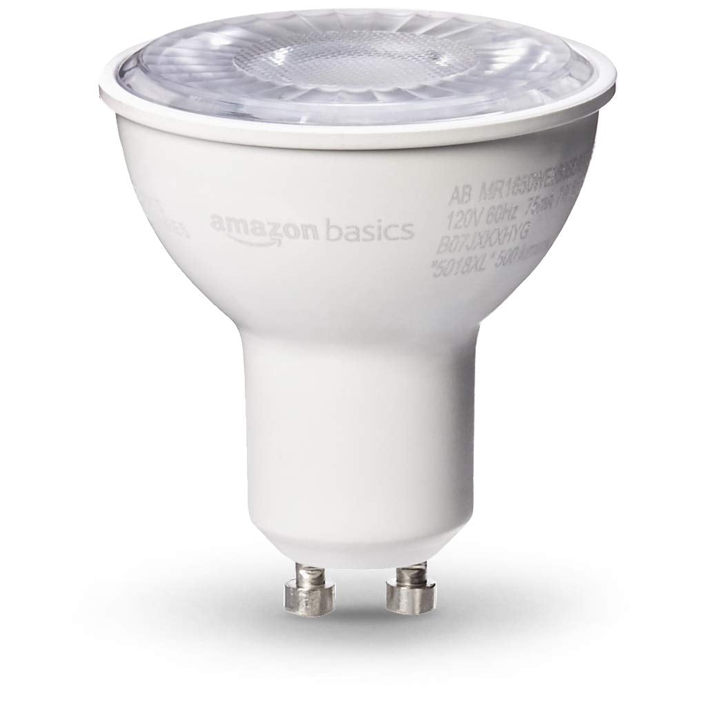 Amazon Basics MR16 LED Light Bulb, 50W Equivalent, Energy Efficient 7W, GU10 Base, Daylight White 5000K, Dimmable, 10,000 Hour Lifetime, 6-Pack