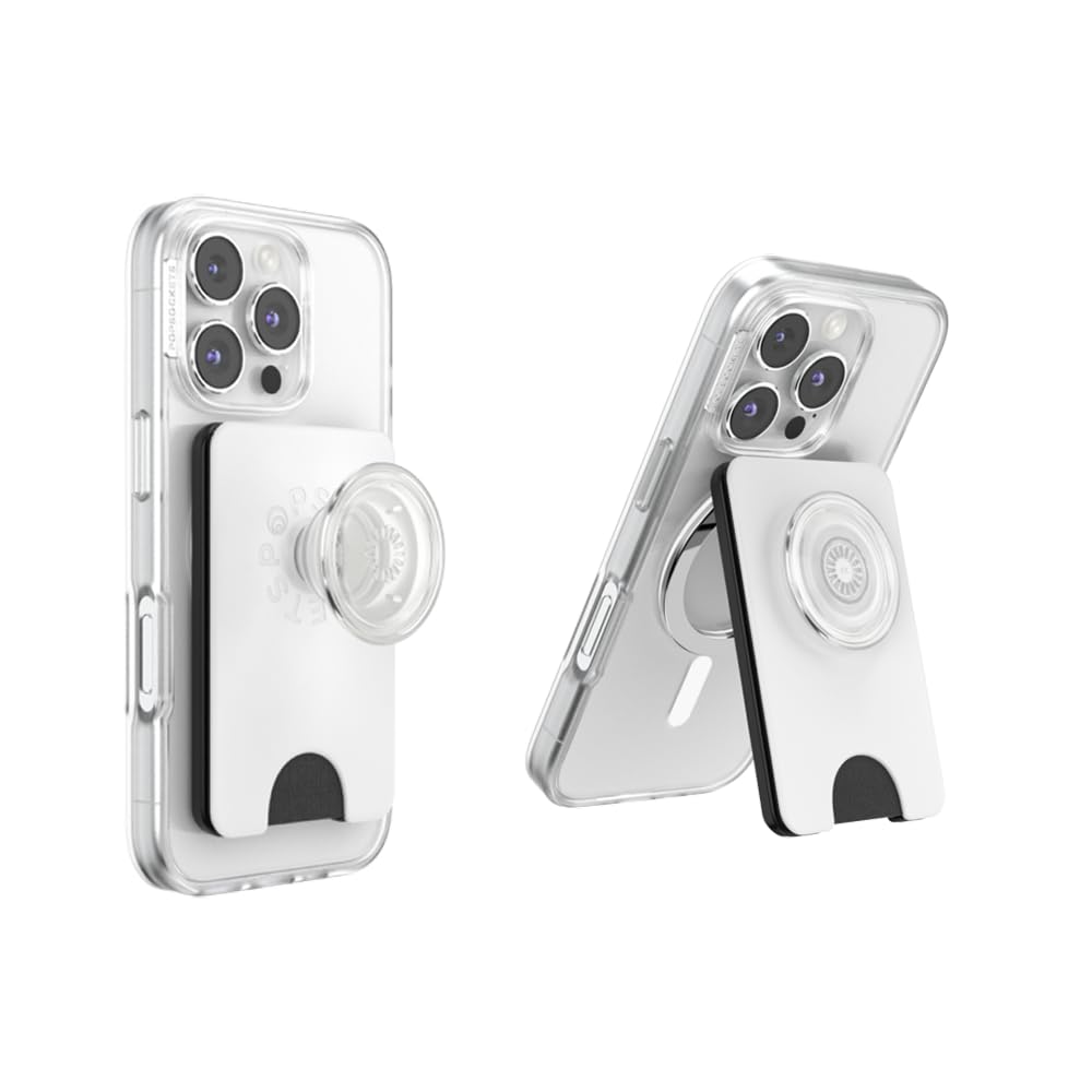 PopSockets Kick-Out Wallet for MagSafe, Adjustable Kickstand, Magnetic Stand - White