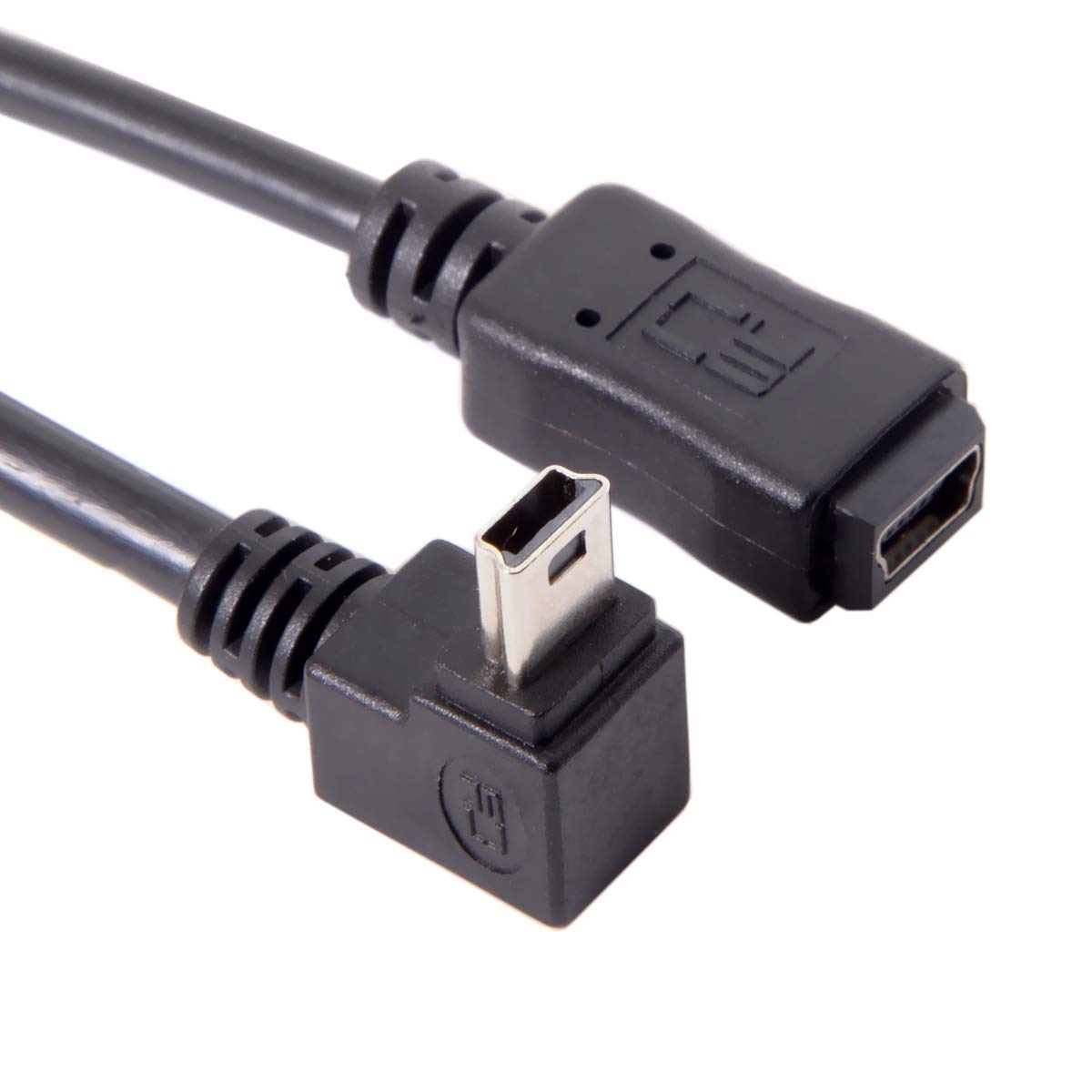 cablecc 2pcs 90 Degree Up & Down Direction Angled Mini USB 5 Pin Male to Female Extension Cable 0.2m