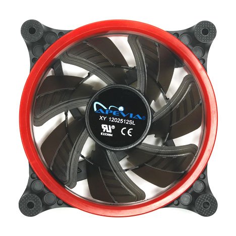 APEVIA 512L-CRD 120mm Silent Dual Rings Red LED Fan with 32 x LEDs & 8 x Anti-Vibration Rubber Pads (5 Pk)