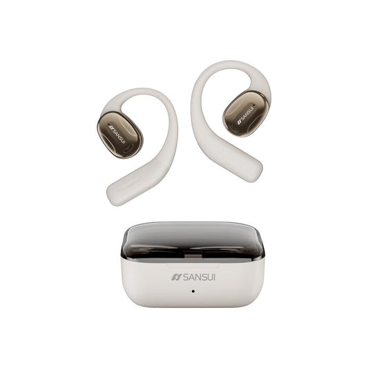 SANSUI Open Ear Headphones,Wireless Earbuds with Ergonomic Earhook,Bluetooth Headphones 5.4 with Noise Cancelling Mic,56H Playtime,IP55 Waterproof…