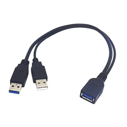 USB 3.0 Y Splitter Cable, Haokiang 1Feet USB 3.0 Type A Male to Dual USB Female 1 to 2 Y Splitter Sync Data Charger Cable Cord(One Side Only