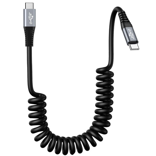 Guamar USB C to USB C Cable - 20Gbps/100W Type-C Charger Cord for Car Coiled USBC Fast Charging Cable for iPhone 17/16/15 MacBook Pro iPad Laptop