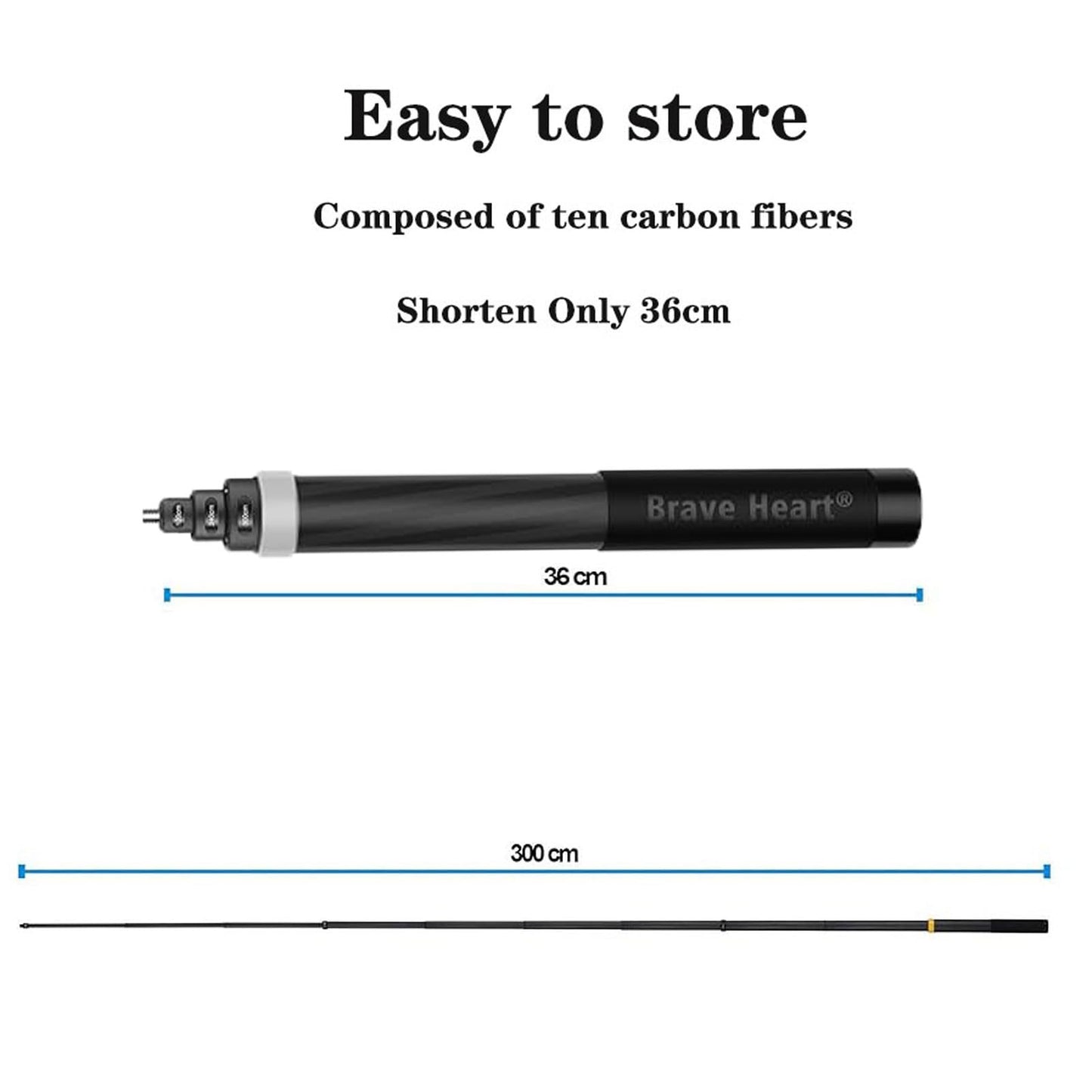 Brave Heart 36cm to 3m Super Long entended Edition Invisible Carbon Fiber Selfie Stick for insta360 X5 X4 Insta 360 X5 x4 x3 x2 x ONE R RS for DJI