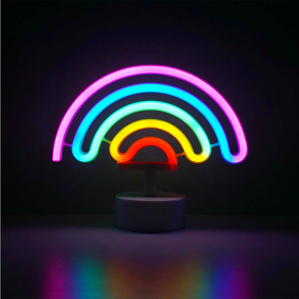 Miaro Rainbow Neon Sign, Cute Good Luck Rainbow Night Light, Battery Operated Wall Decor Lamp for Girls, Chistmas,Birthday Party,Wedding, Kids Room