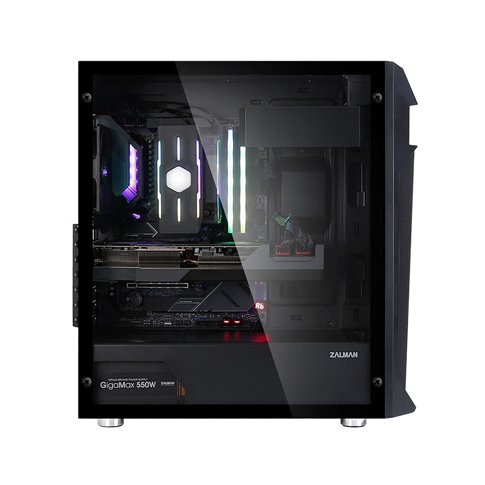 Zalman Z1 Plus ATX Mid-Tower PC Case - Tempered Glass Side Panel - 3 x 120mm Fans Pre-Installed - 5.25" ODD Support - USB 3.0 - Desktop Computer