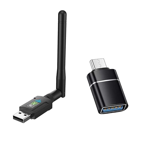 AC600 USB WiFi Adapter for PC Wireless USB Network Adapters Dual Band 2.4GHz? 5GHz?Supports Win11/10/8/7/XP, Bring USB C Adapter. Black
