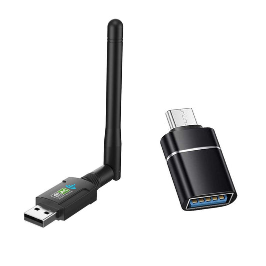 AC600 USB WiFi Adapter for PC Wireless USB Network Adapters Dual Band 2.4GHz? 5GHz?Supports Win11/10/8/7/XP, Bring USB C Adapter. Black