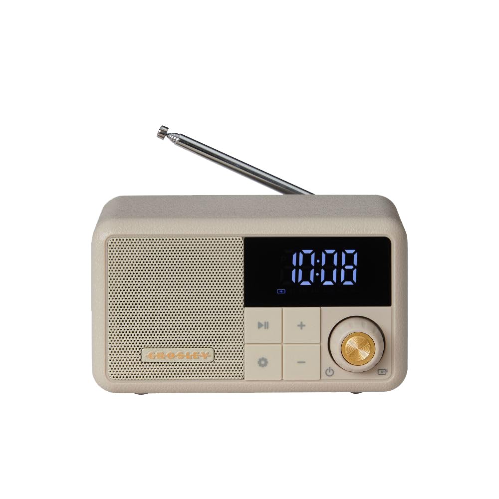 Crosley CR1121A-PB Cooper Retro AM/FM Radio, Portable Bluetooth Speaker with Aux Input and LED Display, Pebble