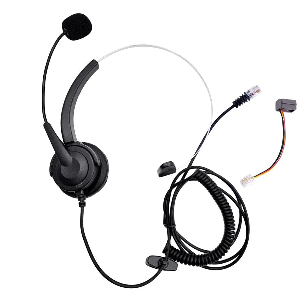 RJ11 Handsfree Call Center Corded Telephone Monaural Headset, Black