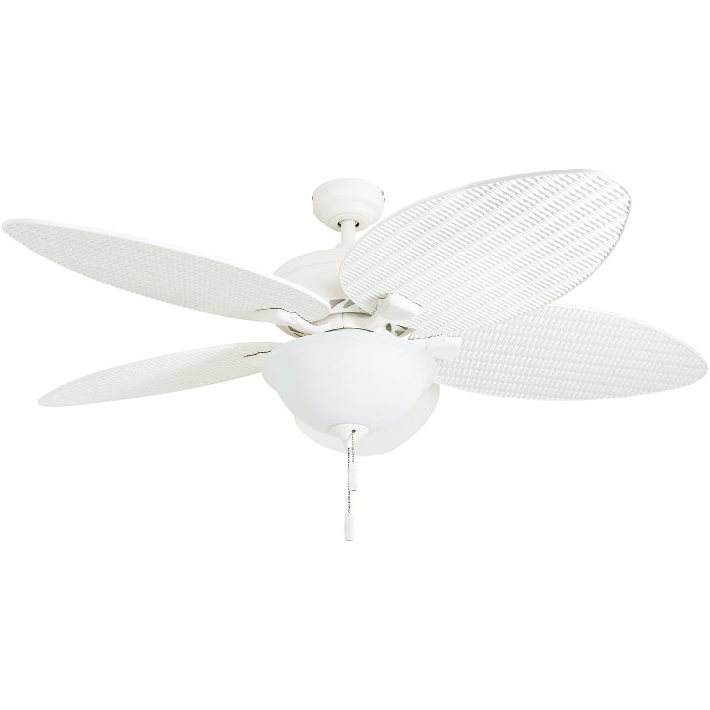 Honeywell Palm Island 52 Inch Tropical Indoor Outdoor Ceiling Fan, LED Light, 5 Palm Leaf Blades, Pull Chain Control, Quiet Motor, White