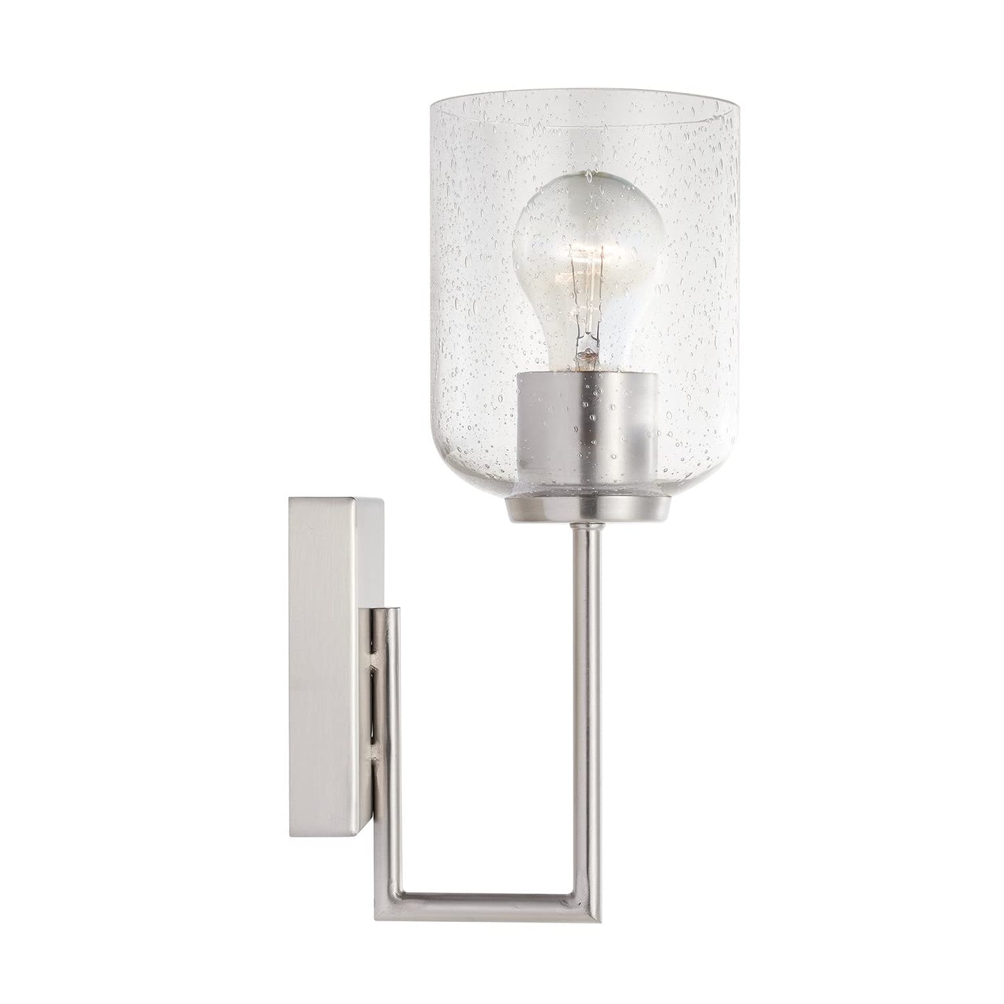 HomePlace by Capital Lighting 639311MB-500 Carter Modern Clear Seeded Glass Wall Sconce, 1-Light 100 Watt, 13" H x 5" W, Matte Black