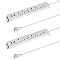 [2-Pack] 10 Ft Power Strip Surge Protector with USB Ports, Flat Plug Extension Cord, 5 AC Outlets and 3 USB Charging Ports, Wall Mountable - White