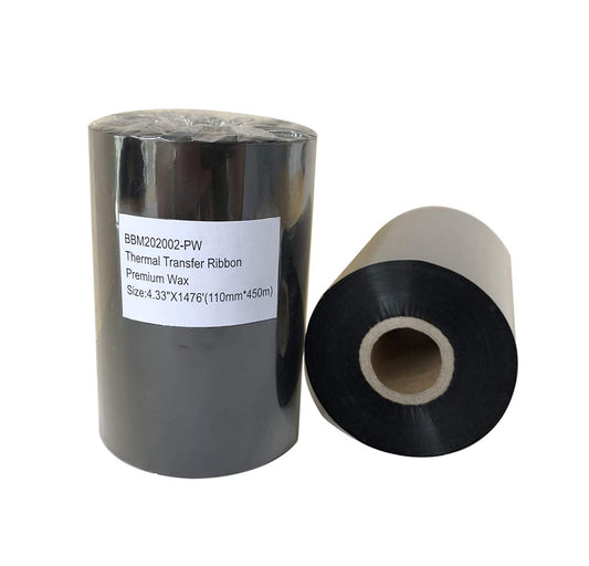 Officeuct Thermal Transfer Ribbon- Resin Enhanced Wax Printer Ribbon 1” Core Ink Out 4.33" X 1476'(110mm*450m)-1 Roll for Zebra ZT230 ZT410 ZT420