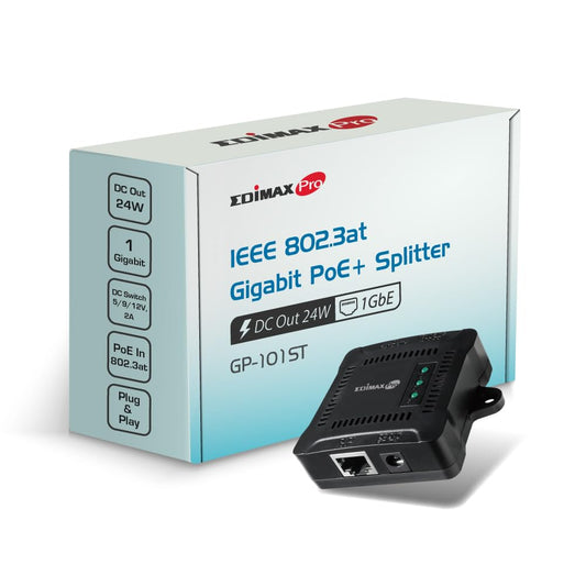 Edimax Pro Compact Gigabit PoE+ Splitter with Adjustable 5/9/12V x 2A Output, IEEE 802.3at, Delivers Data and Power from PoE Runs to Non-PoE Devices
