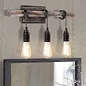 LMSOD 3 Lights Vintage Wall Sconce, Farmhouse Industrial Bare Bulb Wire Wrapped Wood Beam Linear Bathroom Vanity Light