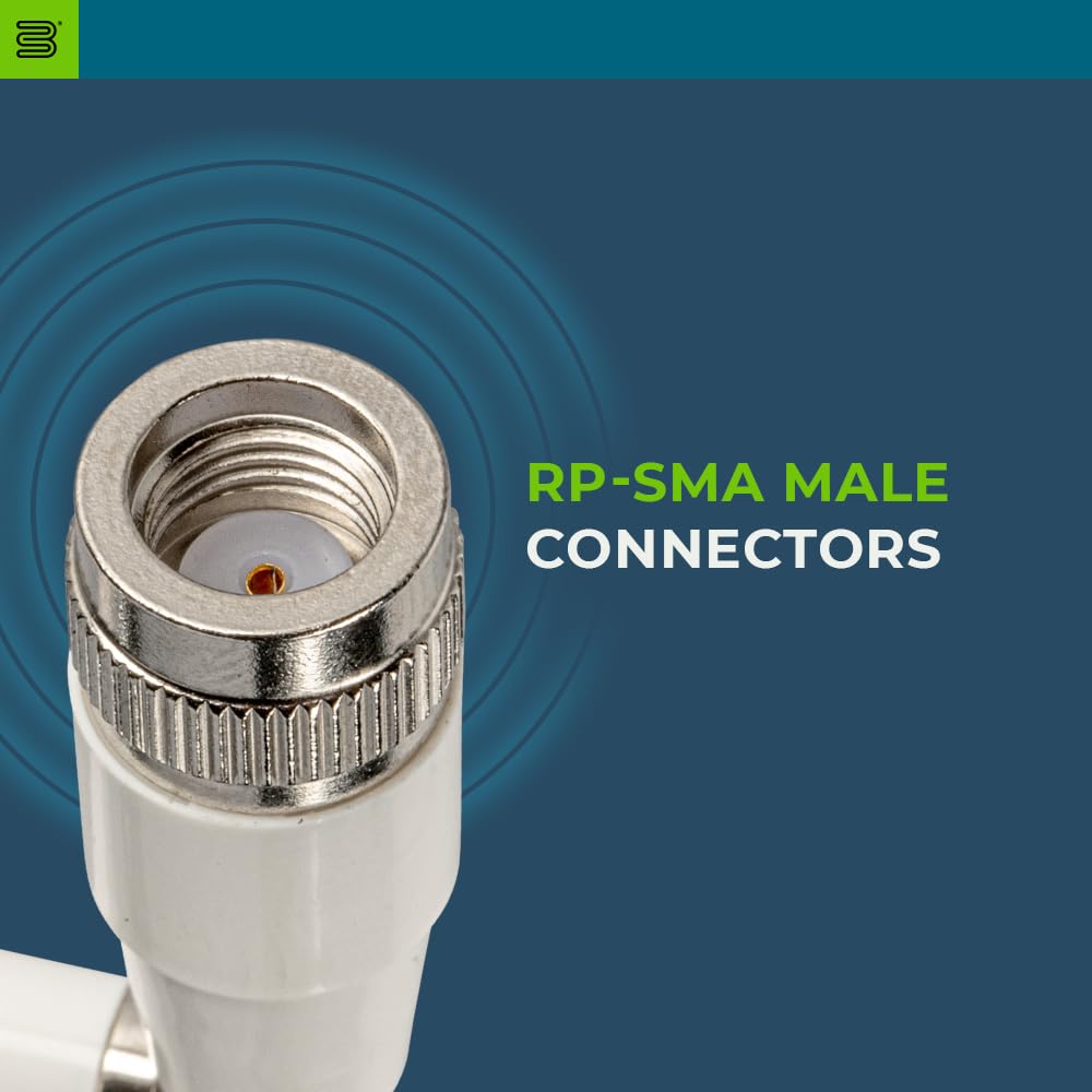 Bolton Dart WiFi Antenna 2-Pack | Monopole | Dual-Band 2.4/5.8-7.125 GHz | RP-SMA M Connector | Omnidirectional | Compact, Rotatable, Hinged Design |