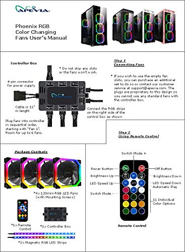Apevia PN4P2-RGB Phoenix 120mm Silent Dual-Ring RGB Color Changing LED Fan with Remote Control, 16x LEDs & 8X Anti-Vibration Rubber Pads w/ 2 Magnetic