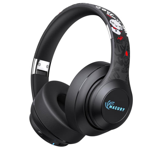 Macury Bluetooth Headphone, Over Ear, Foldable, Adjustable. Glowing Led Light, Noise Cancelling, HiFi Sound Quality (Black)