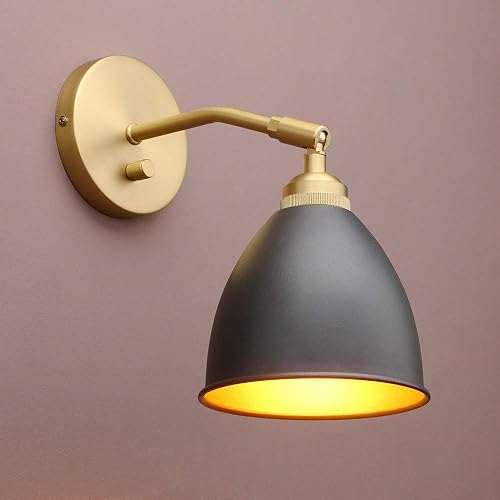 Yosoan Vintage Wall Sconce Bookcase Light, 1-Light Dimmable On Off Switch Industrial Mount Metal Fixture Lighting with 6.1" Oval Black Metal Shade