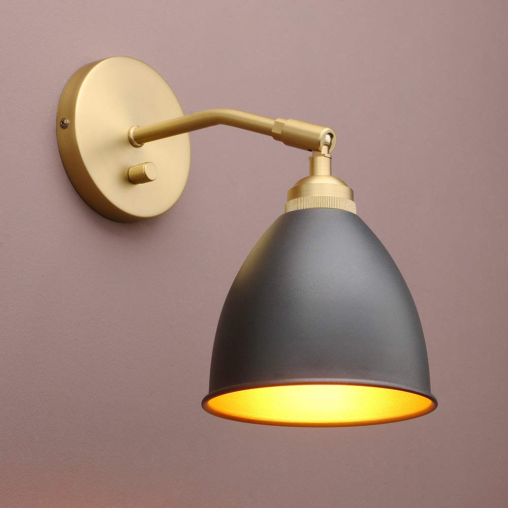 Yosoan Vintage Wall Sconce Bookcase Light, 1-Light Dimmable On Off Switch Industrial Mount Metal Fixture Lighting with 6.1" Oval Black Metal Shade