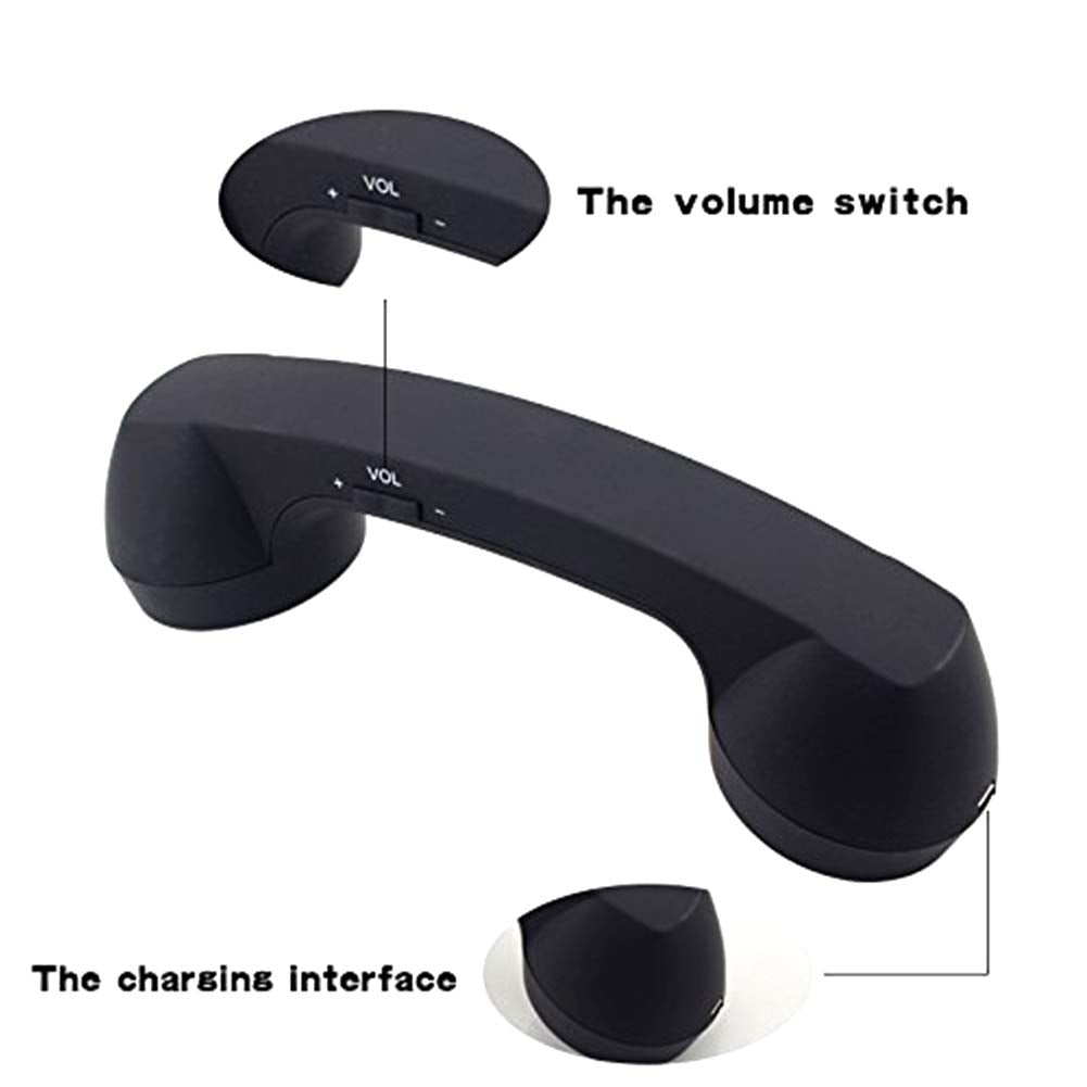 Retro Telephone Handset, Bluetooth Cordless Mobile Phone Radiation Proof Telephone Handset USB Handsets for Cell Phones(Black)