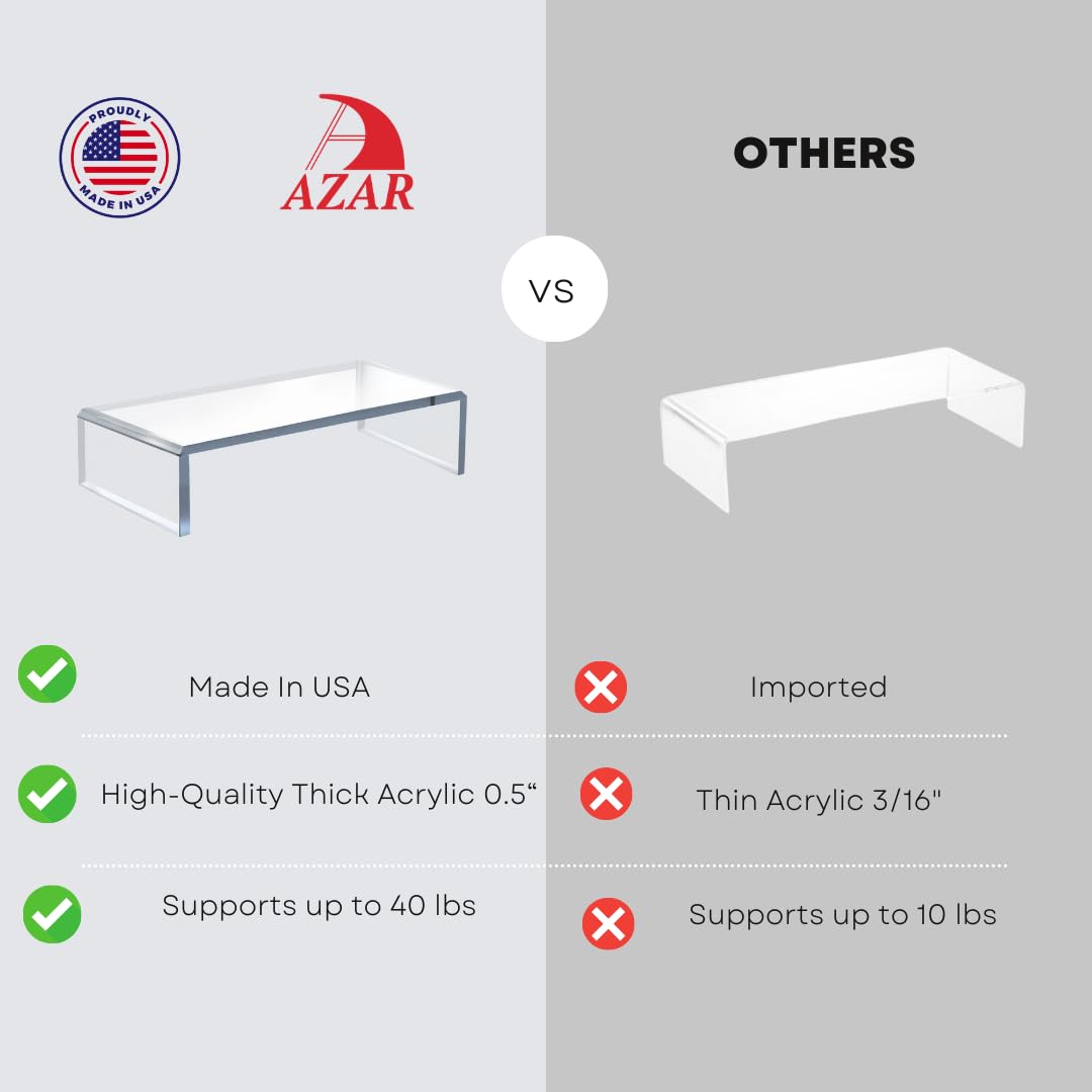 Azar 515360 Acrylic Monitor Stand Riser - Made in USA Laptop stand and Monitor Riser Acrylic Monitor Stand Riser Clear Laptop Stand for Desk Ergonomic