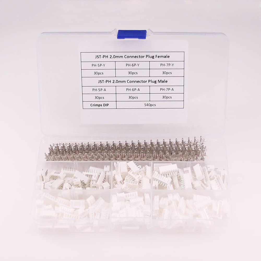 RFaha 720pcs JST-PH Kit 2.0mm 5/6/7 Pin Female Head Plug JST PH Adapter Housing Connector Cable Socket Male Female Crimp DIP Kit(PH#5-7)