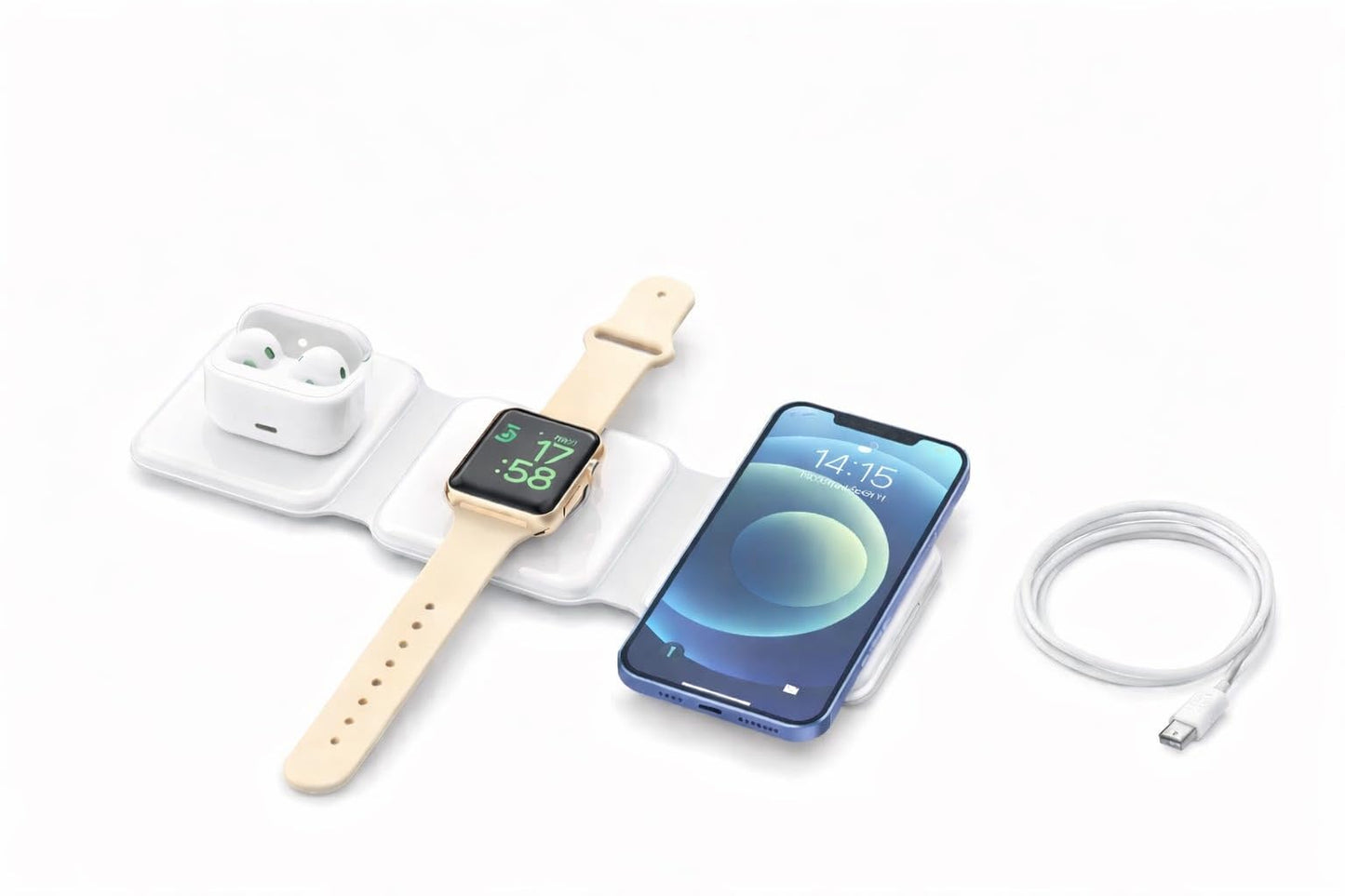 Chargeix 3 in 1 Magnetic Charging Station, Foldable MagSafe-Compatible Charging Stand for iPhone 16 15 14 13 12 Series, Apple Watch & AirPods, USB-C