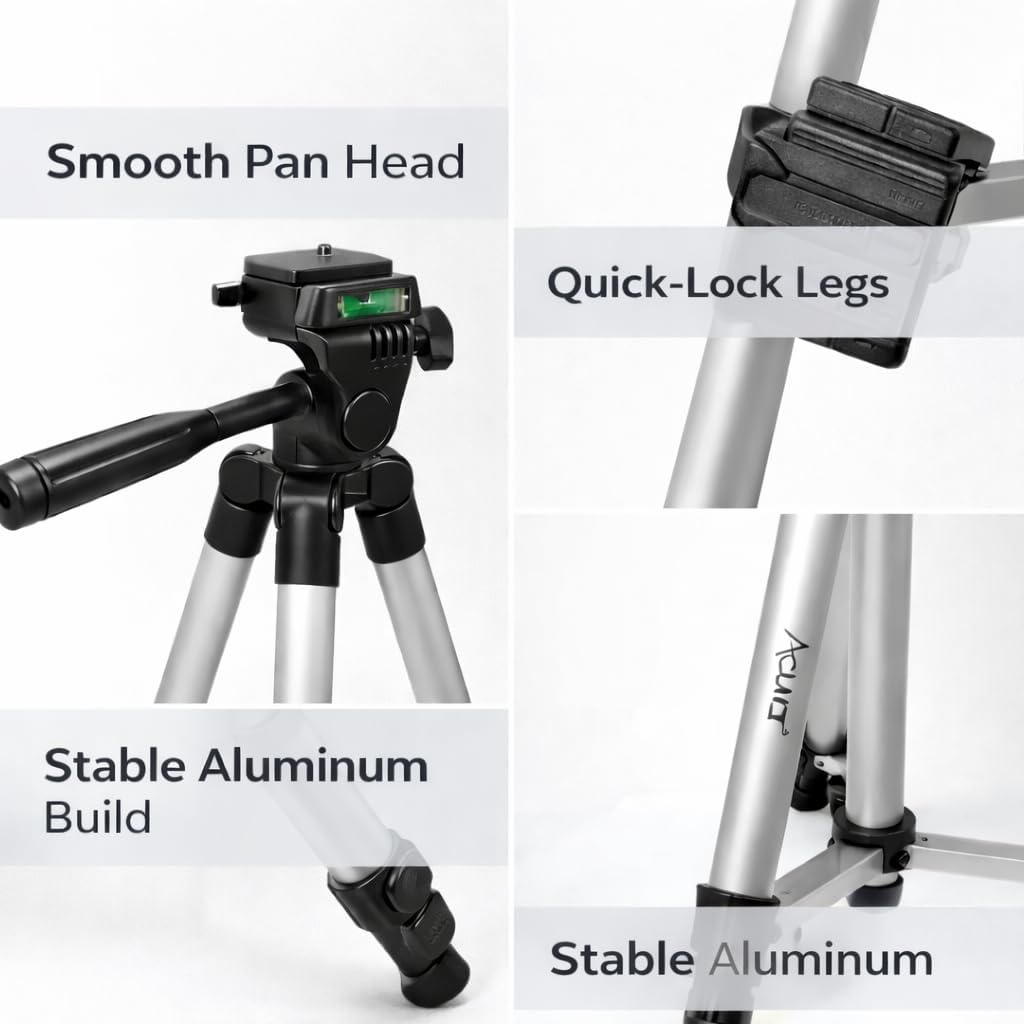 Acuvar 50” Phone Tripod with Holder - Lightweight Aluminum Tripod Stand for iPhone & Android, Camera & Vlogging, Travel Tripod with Carry Bag