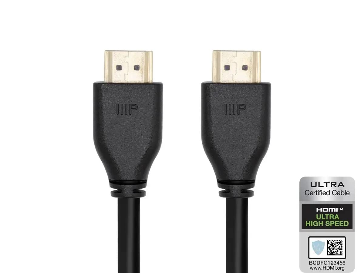 Monoprice 8K Certified Ultra High Speed HDMI Cable - HDMI 2.1, 8K@60Hz, 4K@120Hz, 48Gbps, HDR, VRR, CL2 in-Wall Rated, 20ft, Black
