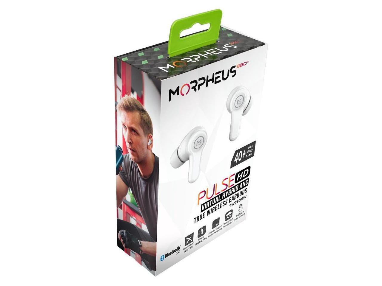 Morpheus 360 Pulse HD Wireless Earbuds Bluetooth Headphones One Touch Media Controls Waterproof IPX5 Magnetic Charging Case TW7800W White