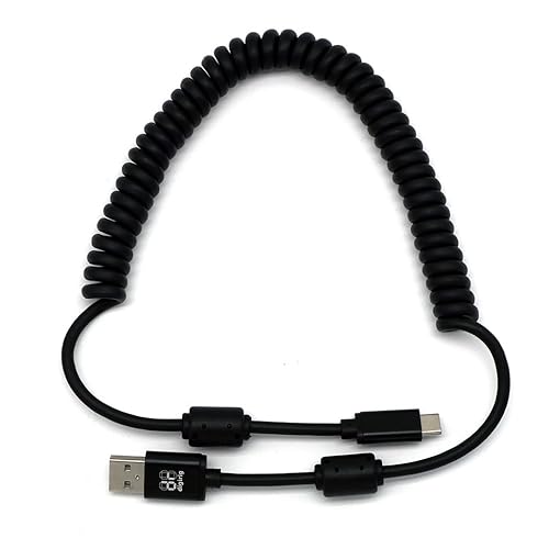 Digirig Coiled Shielded USB-A to USB-C Cable with Ferrites