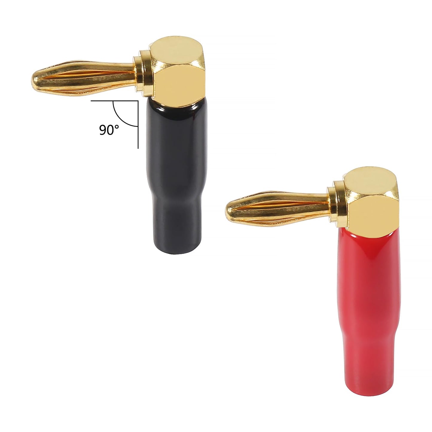 6pcs Right Angle Banana Plugs for Speaker Wire 4mm/0.16inch 90 Degree Right Angle Speaker Cable Connector (3 Red +3 Black)