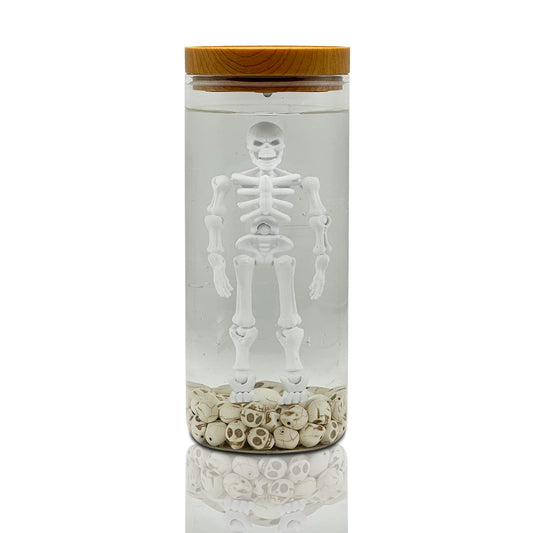 DarkMemento Skeleton Water Lamp - Spooky Horror Skeleton in Jar with Skulls, Creepy Halloween Decoration, Scary Horror Decor for Home, Party, or