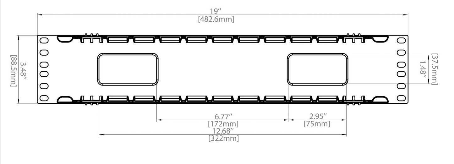 Raising Electronics 19 Inch 2U Rack Mount Cable Management Unit 12 Slots with Panel Plastic