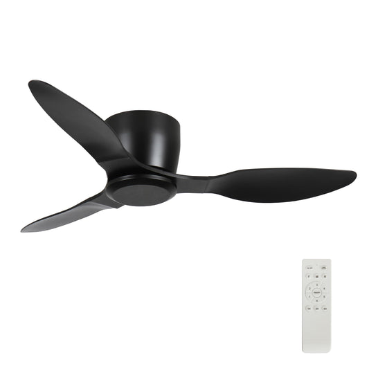 Wanze of ocean 42 Inch Ceiling Fan No Light, Flush Mount Black Ceiling Fan with Remote, 6 Wind Speeds, Reversible DC Motor, Low Profile Ceiling Fans