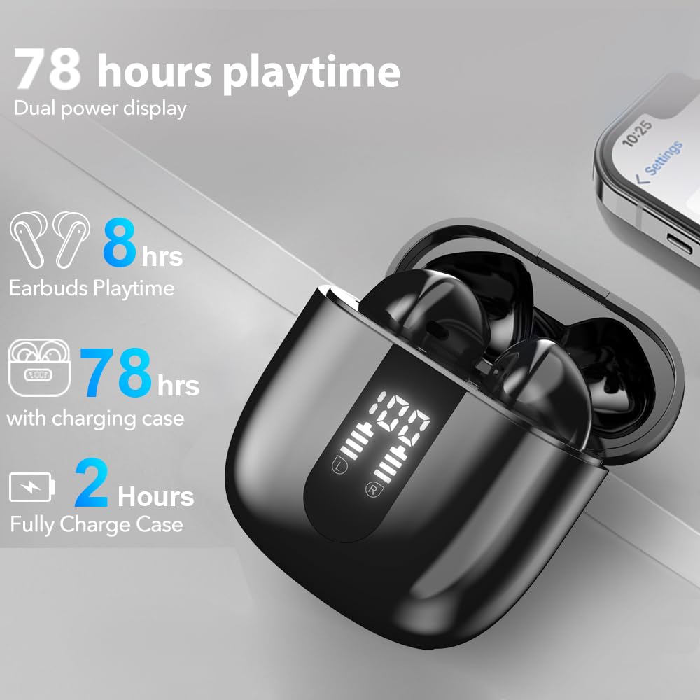 JBES Bluetooth Earbuds Wireless Headphones, 60H Deep Bass Ear Buds with 4 Noise Cancelling Microphone, IP5 Waterproof Earphones for iPhone Android…