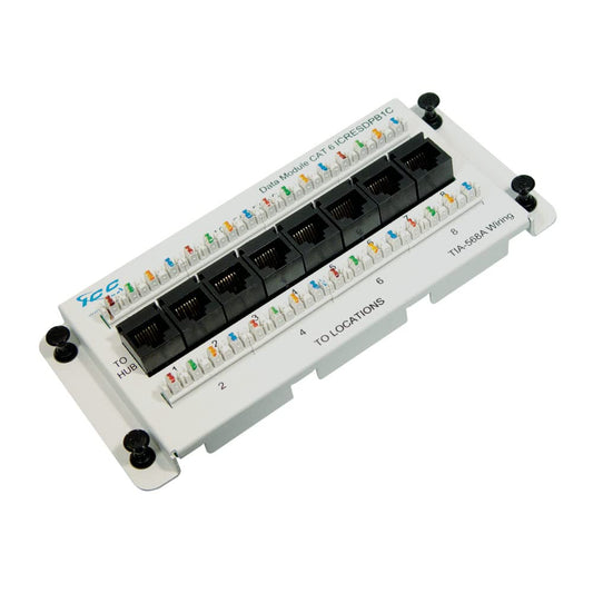 ICC CAT6 Ethernet Data Module, 8 Ports, UL Listed & PoE++ Rated, High-Performance Network Interface, Quick Push-Pin Mount, Fits 9" 14", and 28"