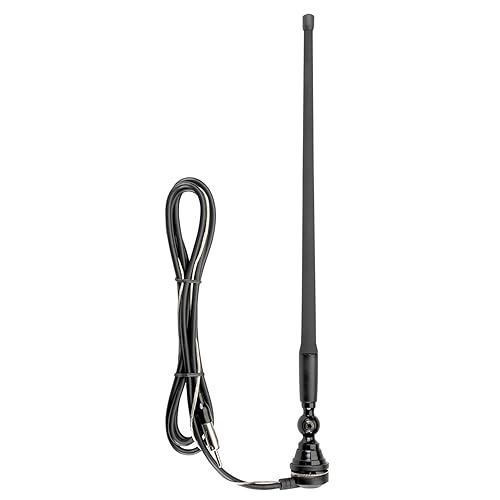 Rubber Antenna AM/FM for Car, RVs, Boat - 14" with 72" Cable, 180-degree Swivel Base
