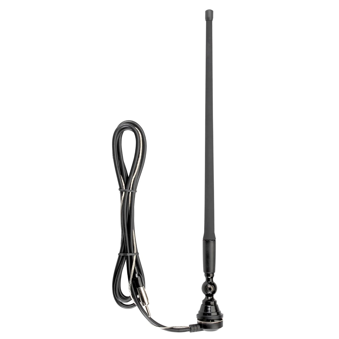Rubber Antenna AM/FM for Car, RVs, Boat - 14" with 72" Cable, 180-degree Swivel Base